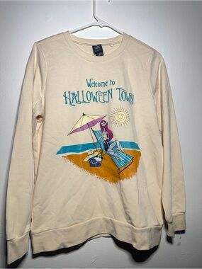 Loungefly Cream "Welcome to Halloween Town" Beach Scene Crewneck